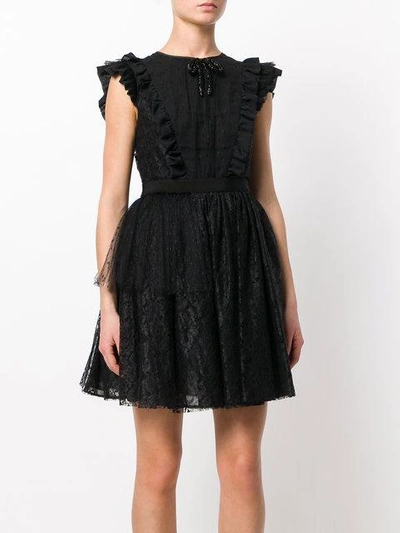 Shop Msgm Ruffled Lace Flared Dress In Black