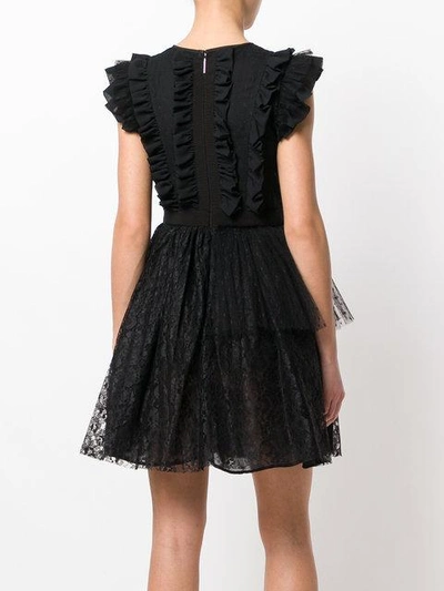 Shop Msgm Ruffled Lace Flared Dress In Black