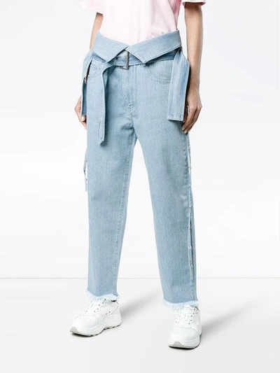 Shop Marques' Almeida Belted Raw Hem Jeans In Blue