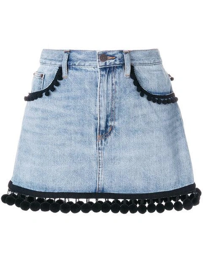 Shop Marc Jacobs Pom Pom Trim Denim Skirt In Blue