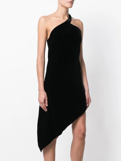 Shop Saint Laurent Velvet Asymmetric One Shoulder Dress - Black