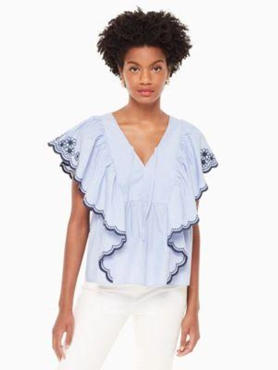 Shop Kate Spade Daisy Embroidered Top In Ensemble Blue