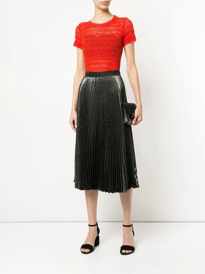 Shop Marc Cain Embroidered Fitted T-shirt In Red