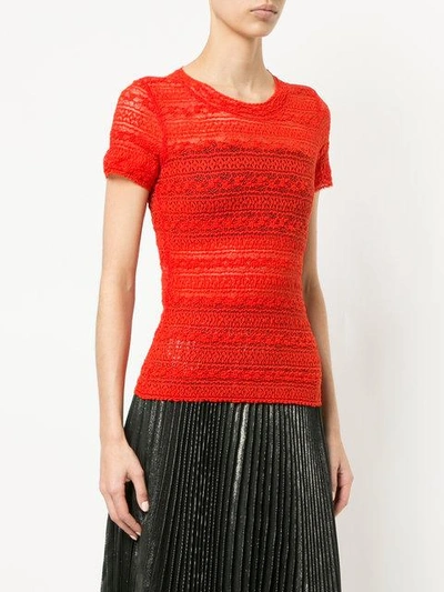 Shop Marc Cain Embroidered Fitted T-shirt In Red