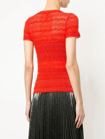 Shop Marc Cain Embroidered Fitted T-shirt In Red