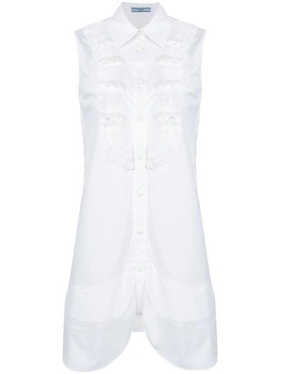 Shop Prada Ruffled Bib Shirt In White