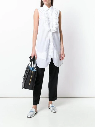 Shop Prada Ruffled Bib Shirt In White
