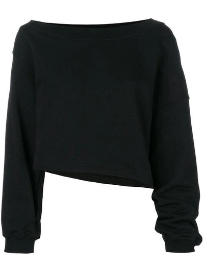 Shop Msgm Asymmetric Cropped Sweatshirt In Black