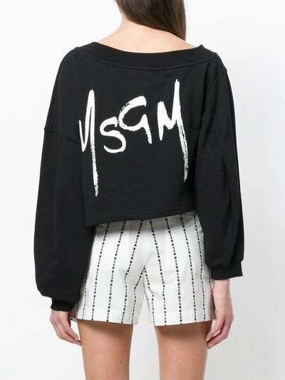 Shop Msgm Asymmetric Cropped Sweatshirt In Black