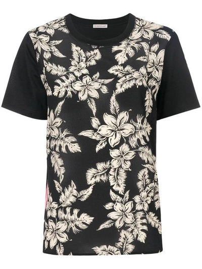 Shop Moncler Floral Print T-shirt In Black