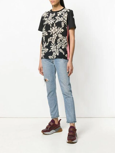 Shop Moncler Floral Print T-shirt In Black