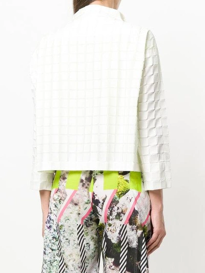 Shop Issey Miyake Cropped Check Jacket In White