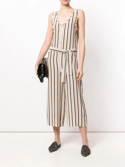 Shop Asceno Striped Tailored Jumpsuit In Neutrals