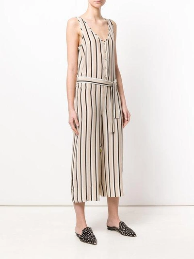 Shop Asceno Striped Tailored Jumpsuit In Neutrals