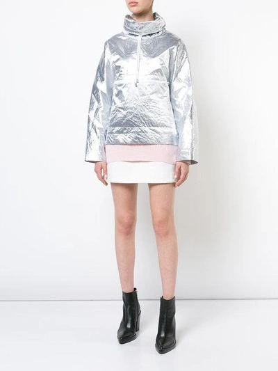 Shop Courrèges Snapped Sleeves Rain Jacket In Metallic