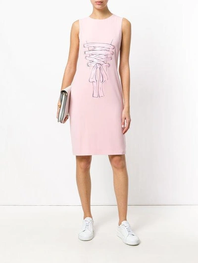 Shop Boutique Moschino Laced Print Dress - Pink