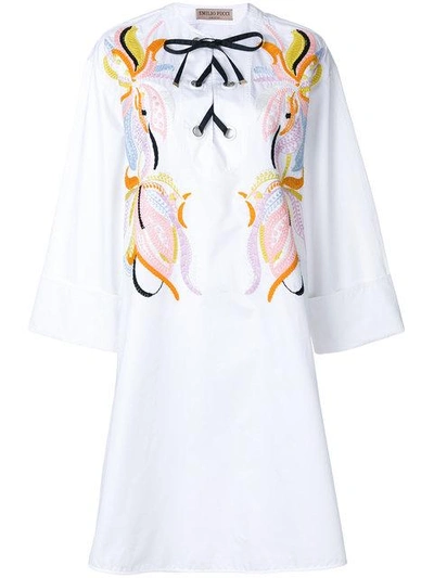 Shop Emilio Pucci Embroidered Lace-up Dress In White