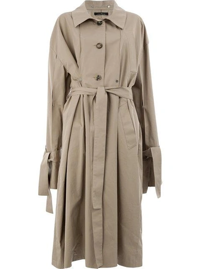 Shop Rokh Draped Trench Coat - Neutrals