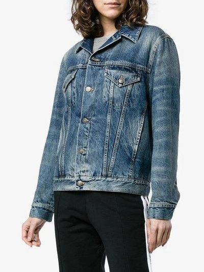 Shop Gucci Oversized Embroidered Denim Jacket In Blue