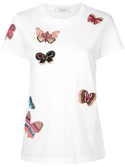 Shop Valentino Embroidered Butterfly T In White
