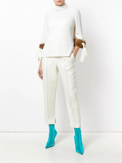 Shop Fendi Cropped Tailored Trousers - White