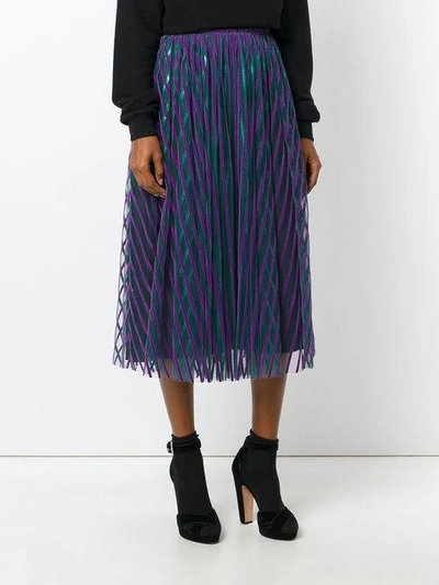 Shop Msgm Striped Tulle Skirt - Green