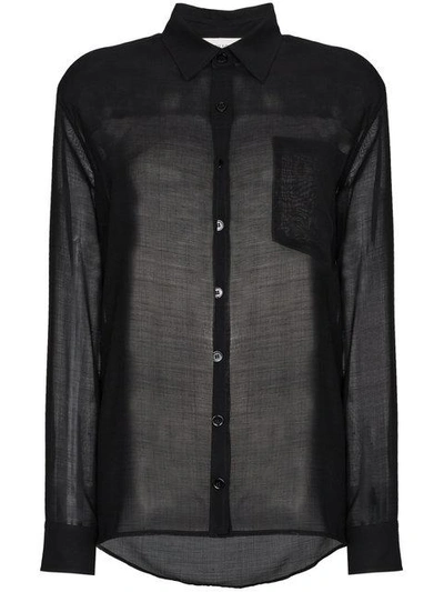 Shop Beau Souci Sheer Long Sleeve Button Down Shirt - Black