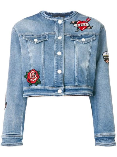 Shop Karl Lagerfeld Applique Patch Denim Jacket