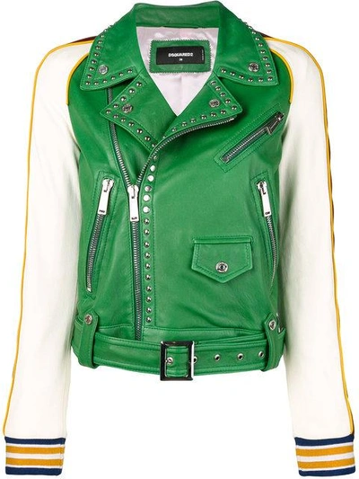 Shop Dsquared2 Studded Contrast Leather Jacket In 961