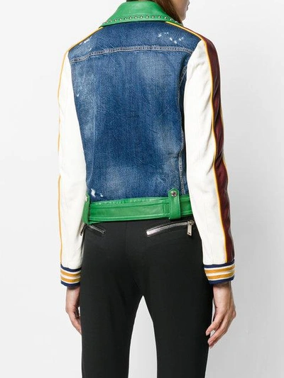 Shop Dsquared2 Studded Contrast Leather Jacket In 961