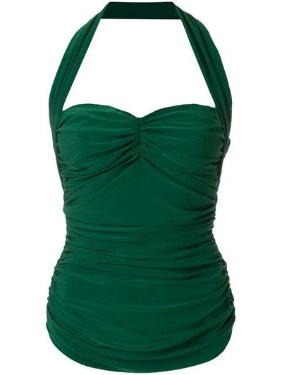 Shop Norma Kamali Ruched Halter Top In Green