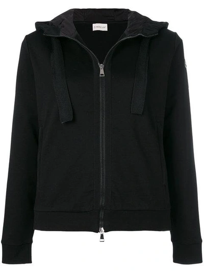 Shop Moncler Zip Front Hoodie In Black