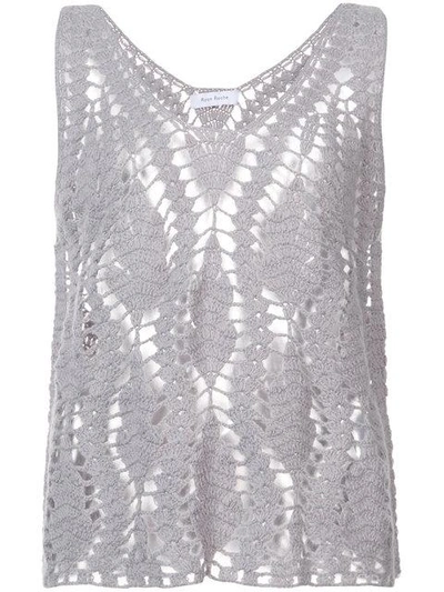 Shop Ryan Roche Cashmere Crocheted Design Top - Grey