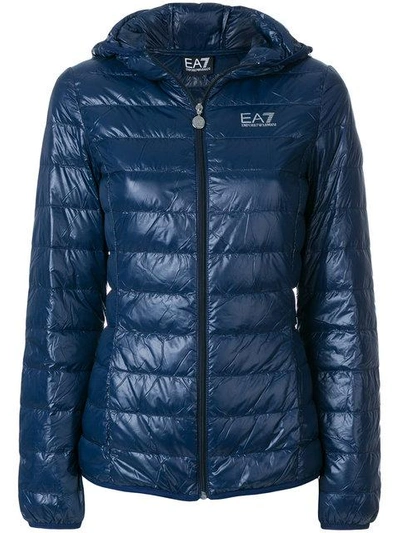 Shop Ea7 Logo Print Puffer Jacket In Blue