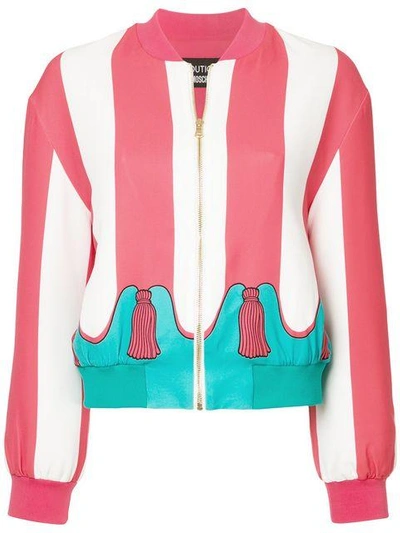Shop Boutique Moschino Striped Bomber Jacket With Tassel Print - Pink