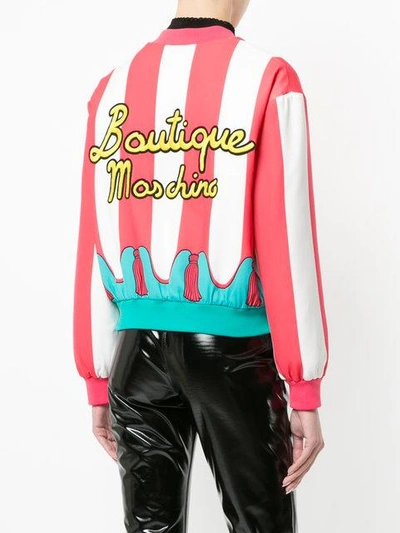 Shop Boutique Moschino Striped Bomber Jacket With Tassel Print - Pink