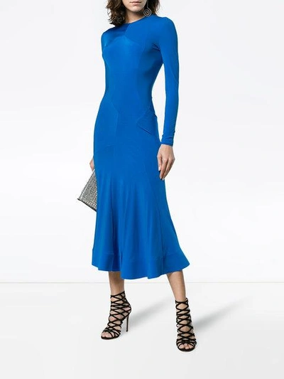 Shop Esteban Cortazar Long Sleeve Fitted Full Circle Dress In Blue