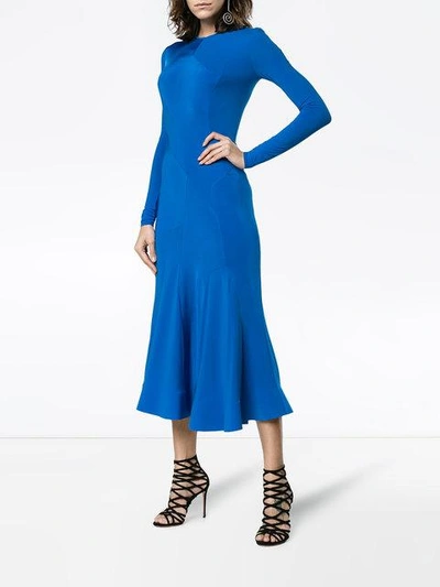 Shop Esteban Cortazar Long Sleeve Fitted Full Circle Dress In Blue