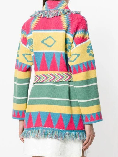 Shop Alanui Pattern Embroidered And Fringe Trim Cardigan - Multicolour