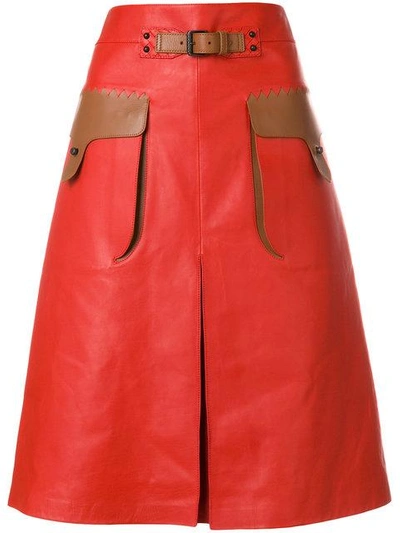 Shop Bottega Veneta Terracotta Calf Skirt - Yellow & Orange