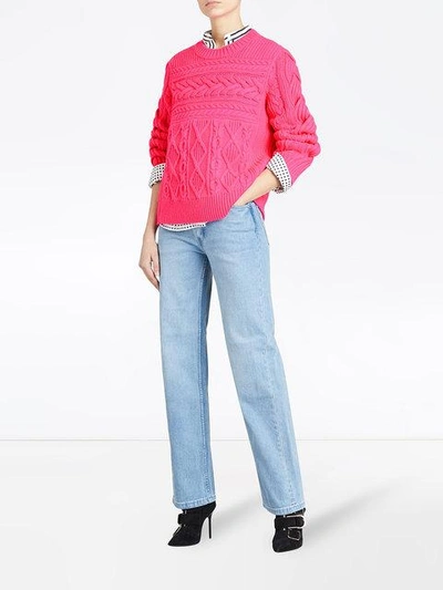 Shop Burberry Aran Sweater In Pink