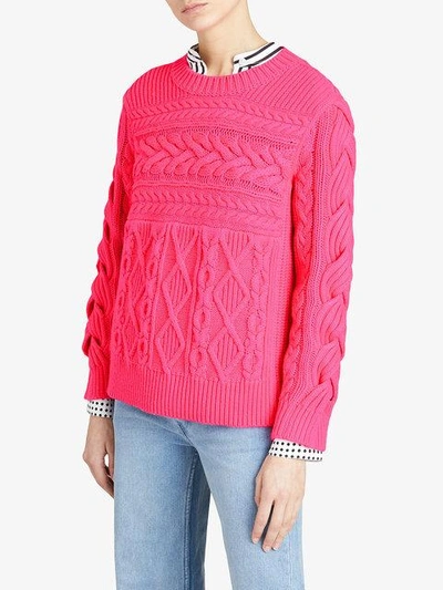 Shop Burberry Aran Sweater In Pink