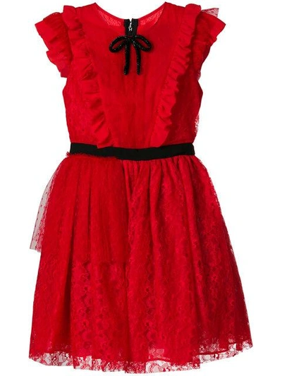 Shop Msgm Ruffled Lace Dress - Red