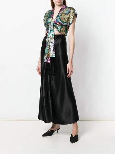 Shop Attico Front-tie Sequin Georgette Dress In Black