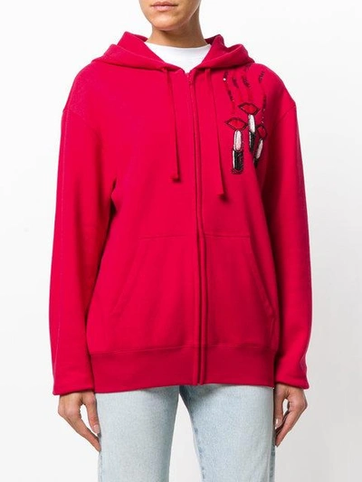 Shop Valentino Lipstick Print Hoodie In Red