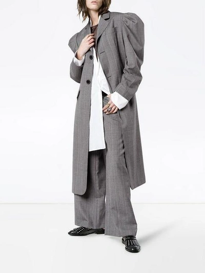 Shop Blindness Puff Sleeve Single Breasted Coat In Grey