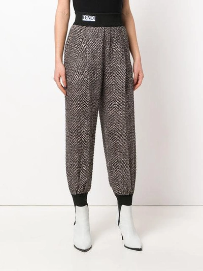 Shop Fendi Embroidered Track Trousers - Black