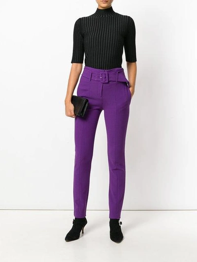 Shop Theory Belted High Waist Trousers - Purple
