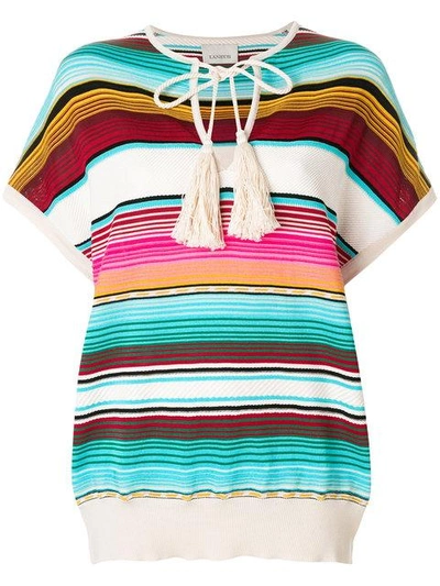 Shop Laneus Shortsleeved Striped Knitted Top In Multicolour