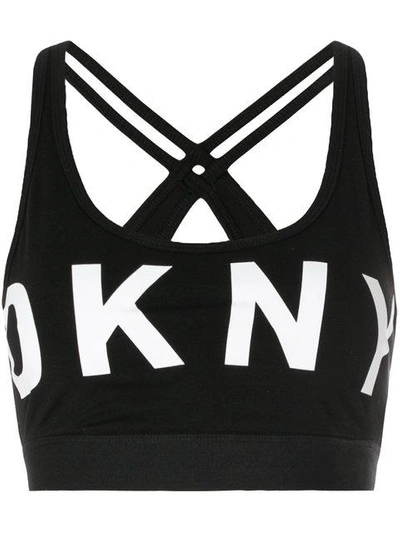 Shop Dkny Logo Sports Bra In Black